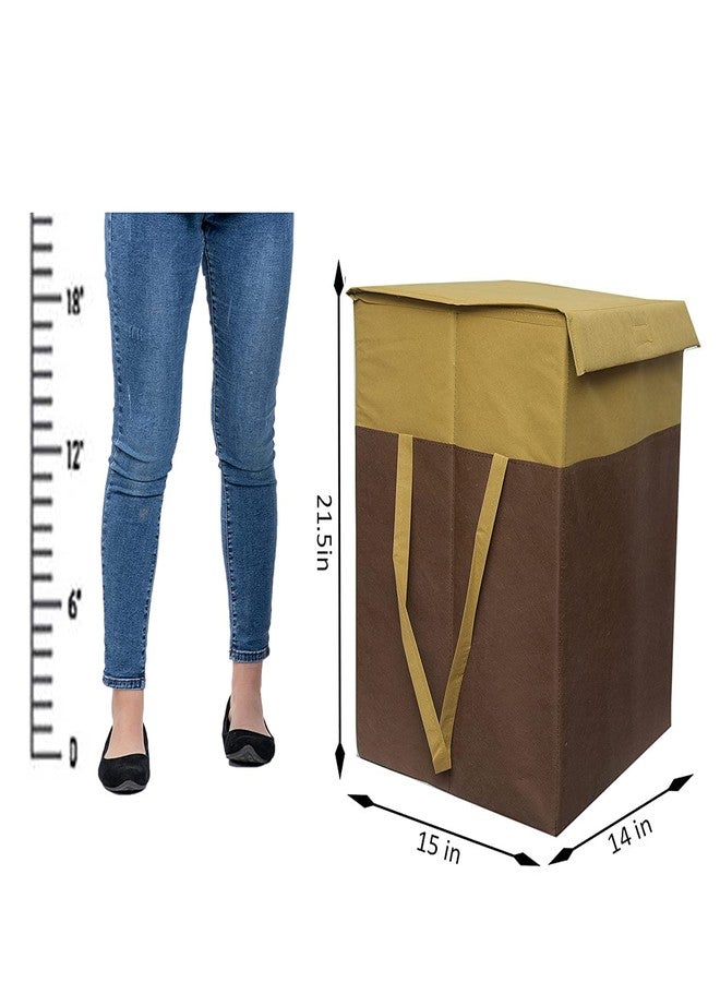 ABBASI Large Laundry Bag 75L Durable and Collapsible Foldable Laundry Basket with Lid Storage Bag with Side Handles for Clothes & Toys Bedroom Kids Room & Bathroom (Pack of 2, Biscuit & Brown) - Image 4